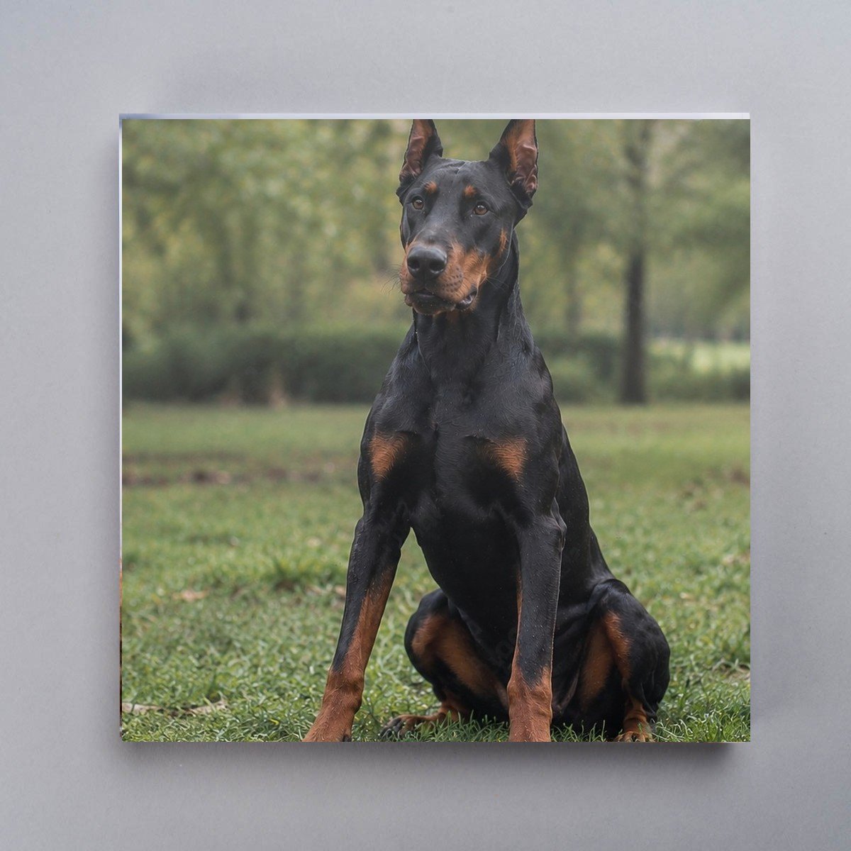 Doberman portrait sealed in a square acrylic photo block